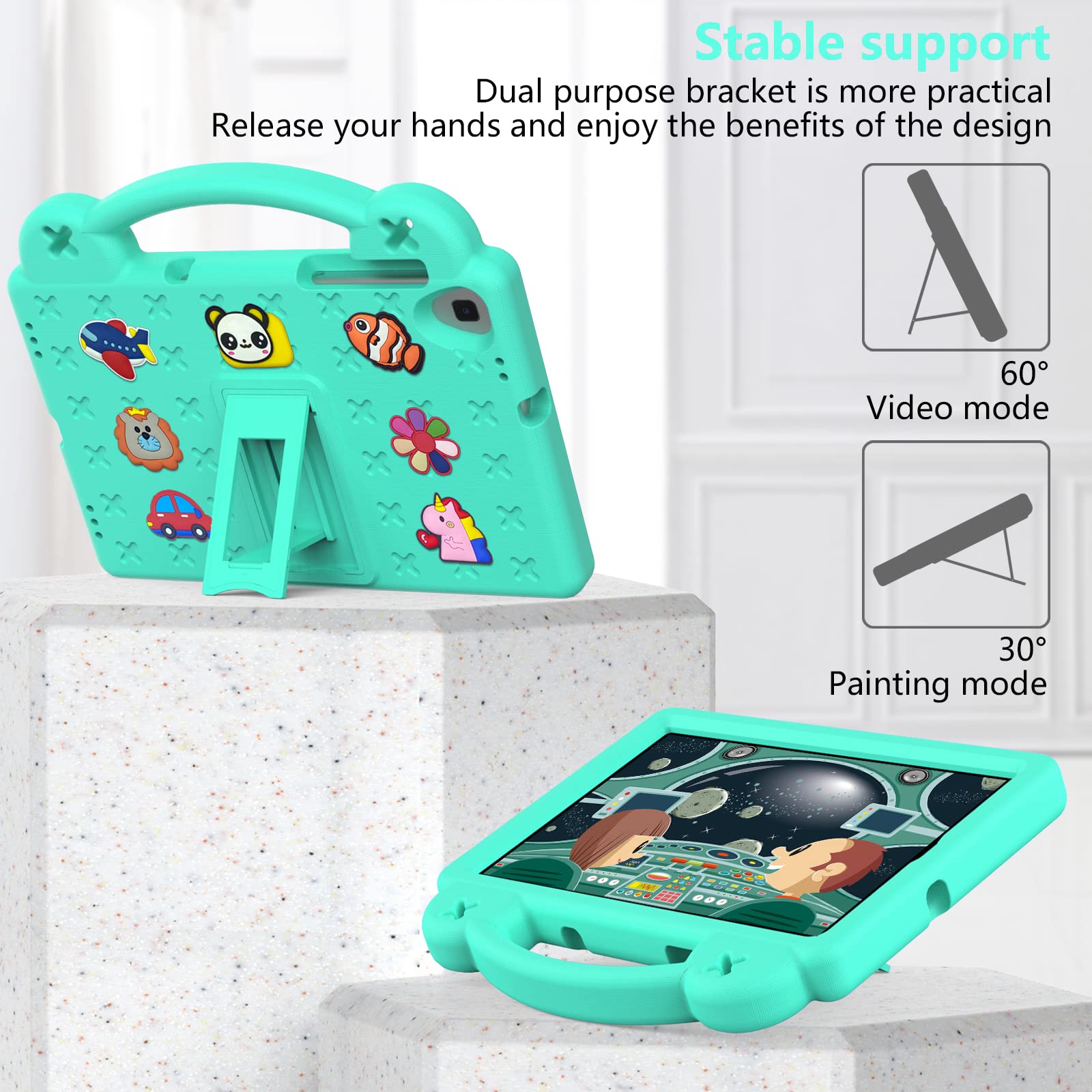 Etui dla dzieci do Nokia T20 (TA-1392) 2021 Released 10.36-Cala, odporny na wstrzasy cale cialo uchwyt stojak etui ochronny z uchwytem do Nokia Tablet T20, Zielony