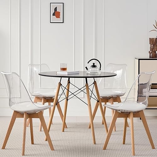 Juego de mesa redonda de 5 piezas, sillas pequeñas de mesa de cocina de 31.5 pulgadas, juego de 4 muebles que ahorran espacio, asientos de plástico,