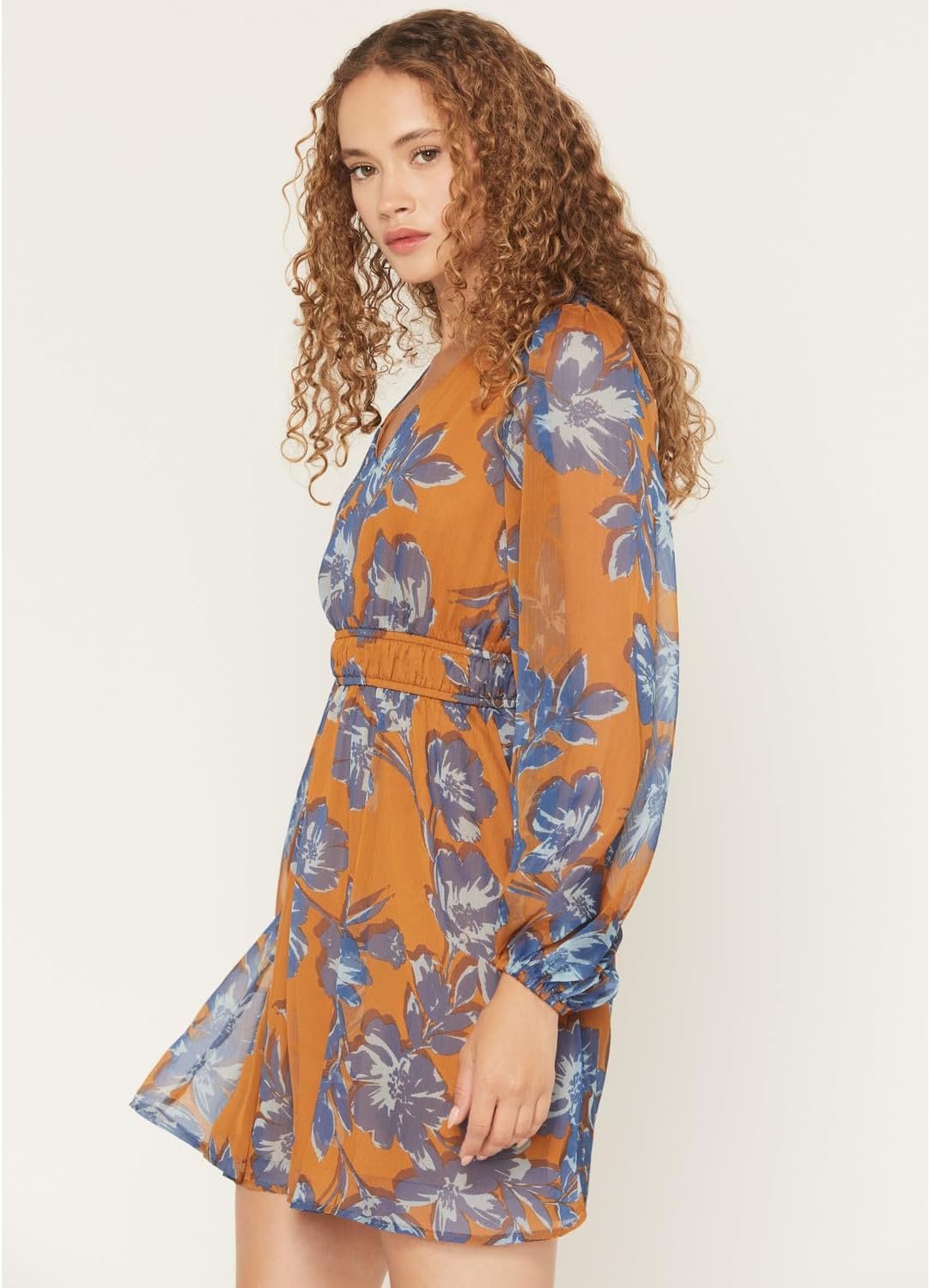 Shyanne Women's Floral Print Long Sleeve Chiffon Mini Dress - SWFA25D3-PECN Medium US - Image 2