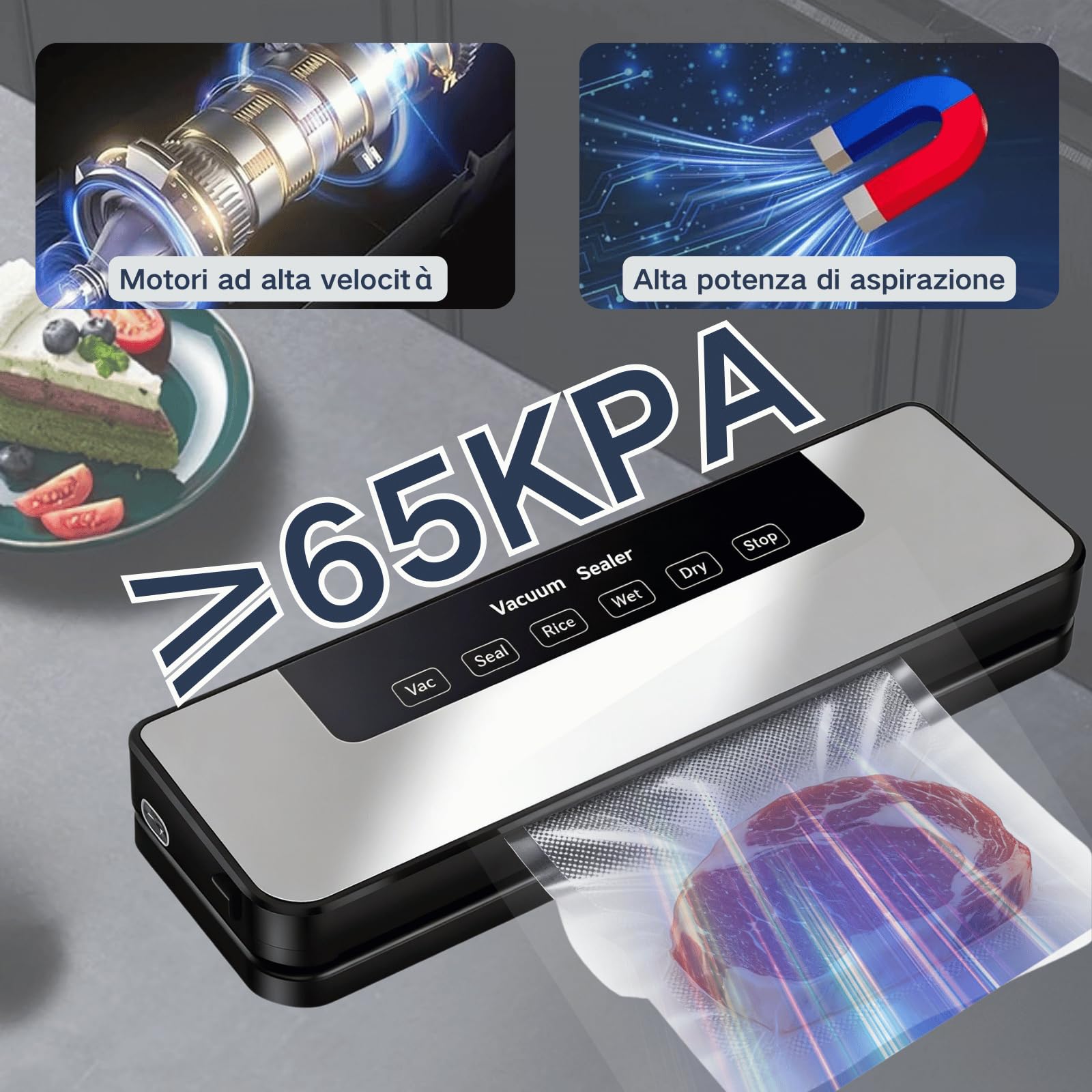 Macchina Sottovuoto Alimenti, 5 In 1 Macchina Sottovuoto Professionale Vacuum Sealer，Macchina Sottovuoto Domestica Per Conservazione Fresca(10 Sacchetti a Vuoto) - 5