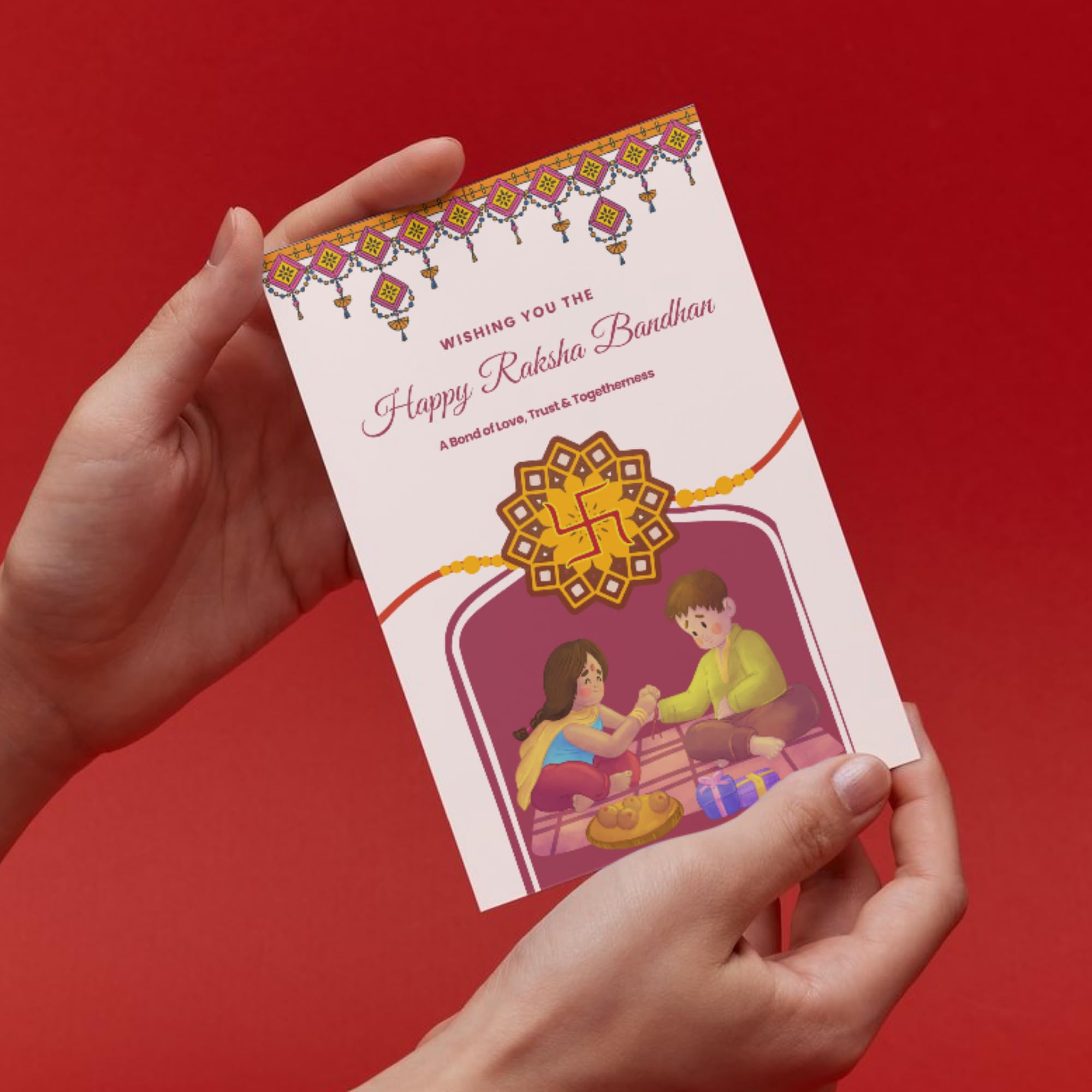 Raksha Bandhan Greeting Card, Rakhi – 6x9 Inch, 300 GSM, Premium Printed Card for Siblings, Happy Raksha Bandhan, Rakhi Elegant Handmade-Feel Card and Write Your Heartfelt Message (Design 4)-image-22