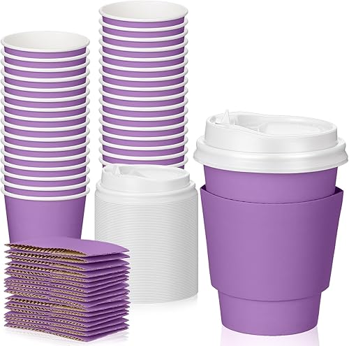Miniatura 29 de Patelai 48 tazas de café desechables de 12 onzas con tapas y fundas a granel, taza de papel de chocolate caliente aislada para bebidas calientes