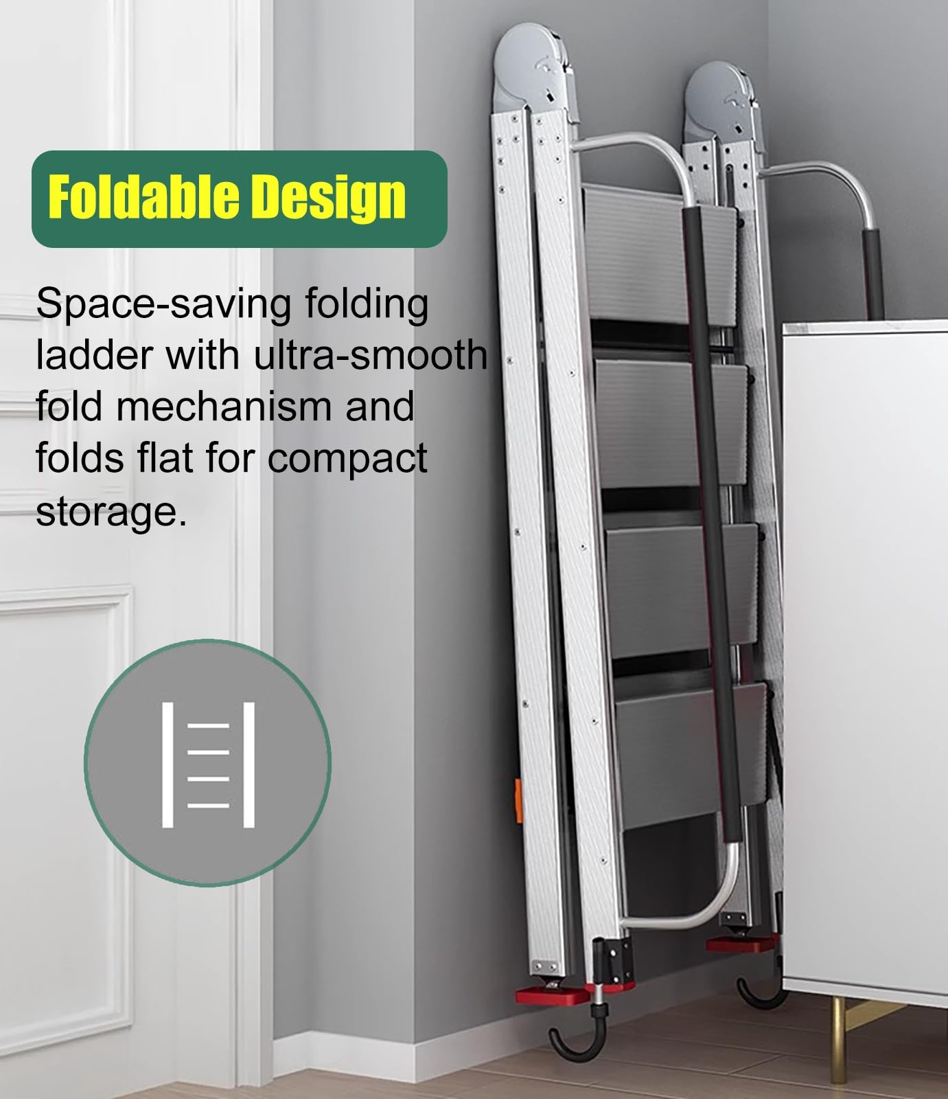 Escalera de escape plegable portátil con peldaños antideslizantes y barra de agarre para ventana, ático, techo y seguridad de almacén industrial