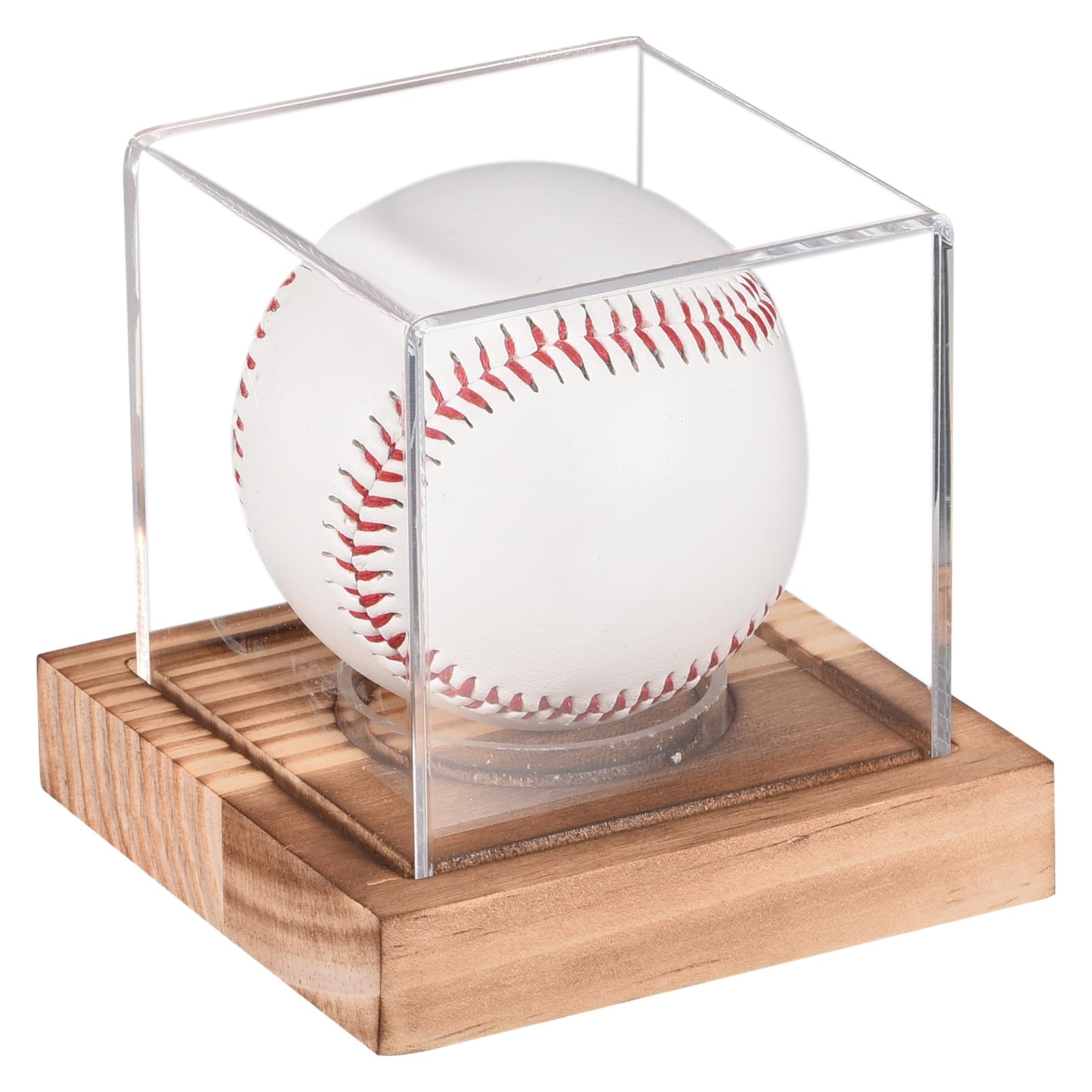 sourcing map Baseball Display Case with Wooden Base, Acrylic Baseball Holders for Display Memorabilia Ball Showcase Walnut Wood