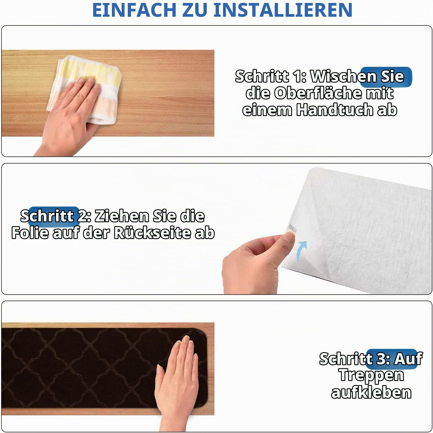 GOYLSER Stufenmatten Treppenstufen Matten Treppenteppich Selbstklebend Treppenmatten Anti-Rutsch Stufenteppich Rechteckig Rutschschutz Teppich für Kinder Haustiere Braun (76x20cm 15 Stück)