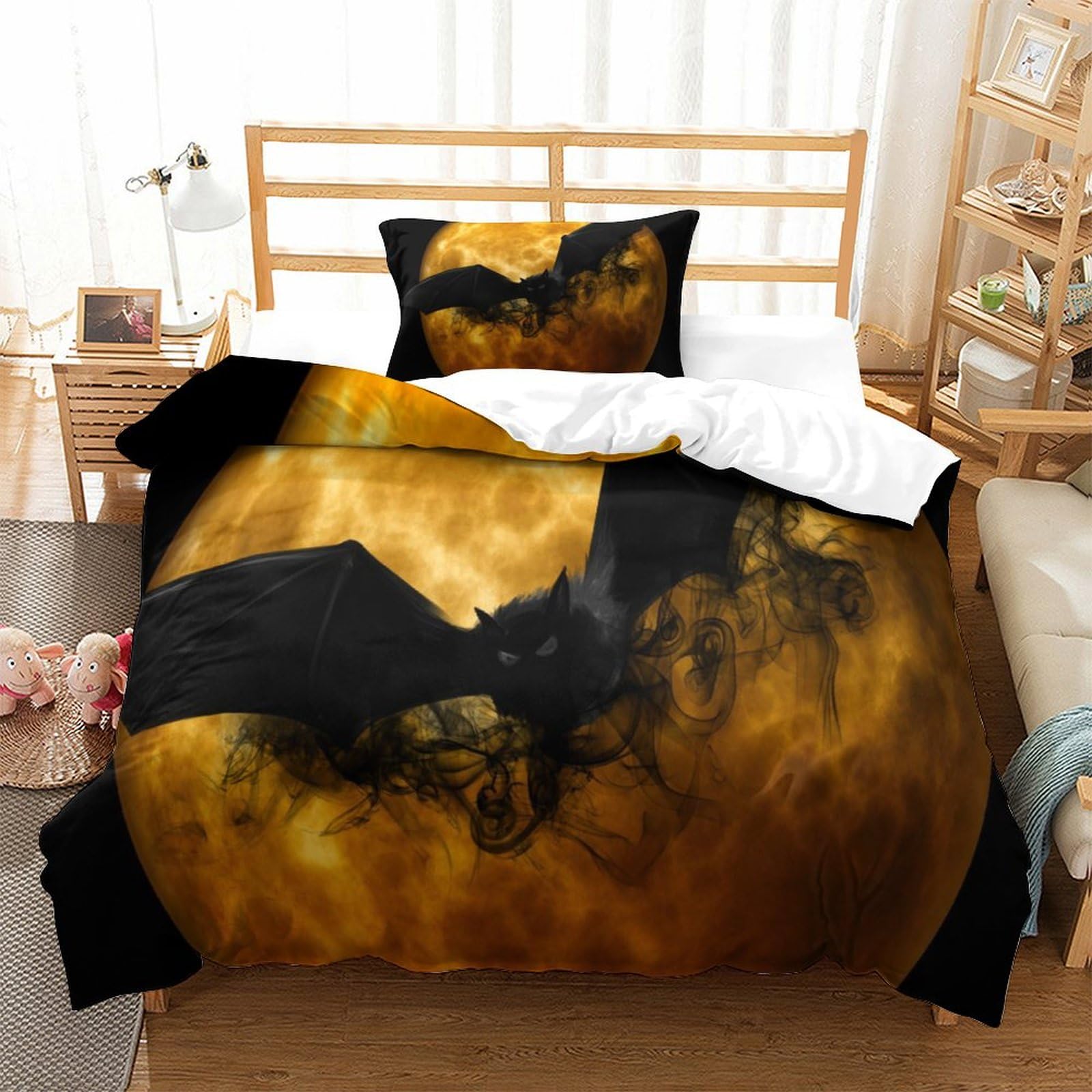 P1S9U7W5Y Mystic Moon 3D Printed Bat Duvet Cover Set 3pcs Microfiber Moon Bedding Set Single