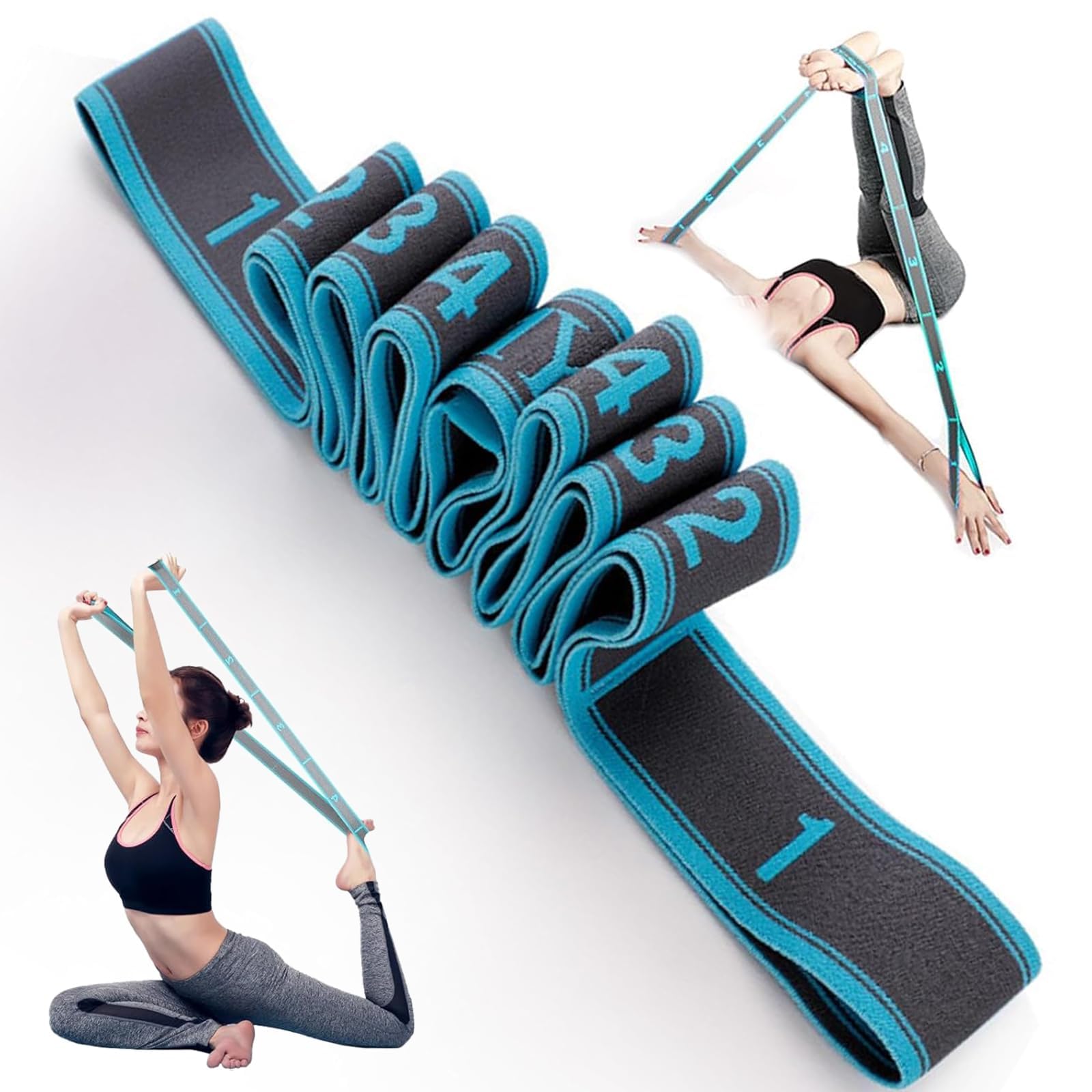 Cintura per Yoga Fascia Elastica Fitness, Fascia per Yoga con 10 Anelli, Fascia Elastica per Pilates, Fascia per Ginnastica e Allenamento