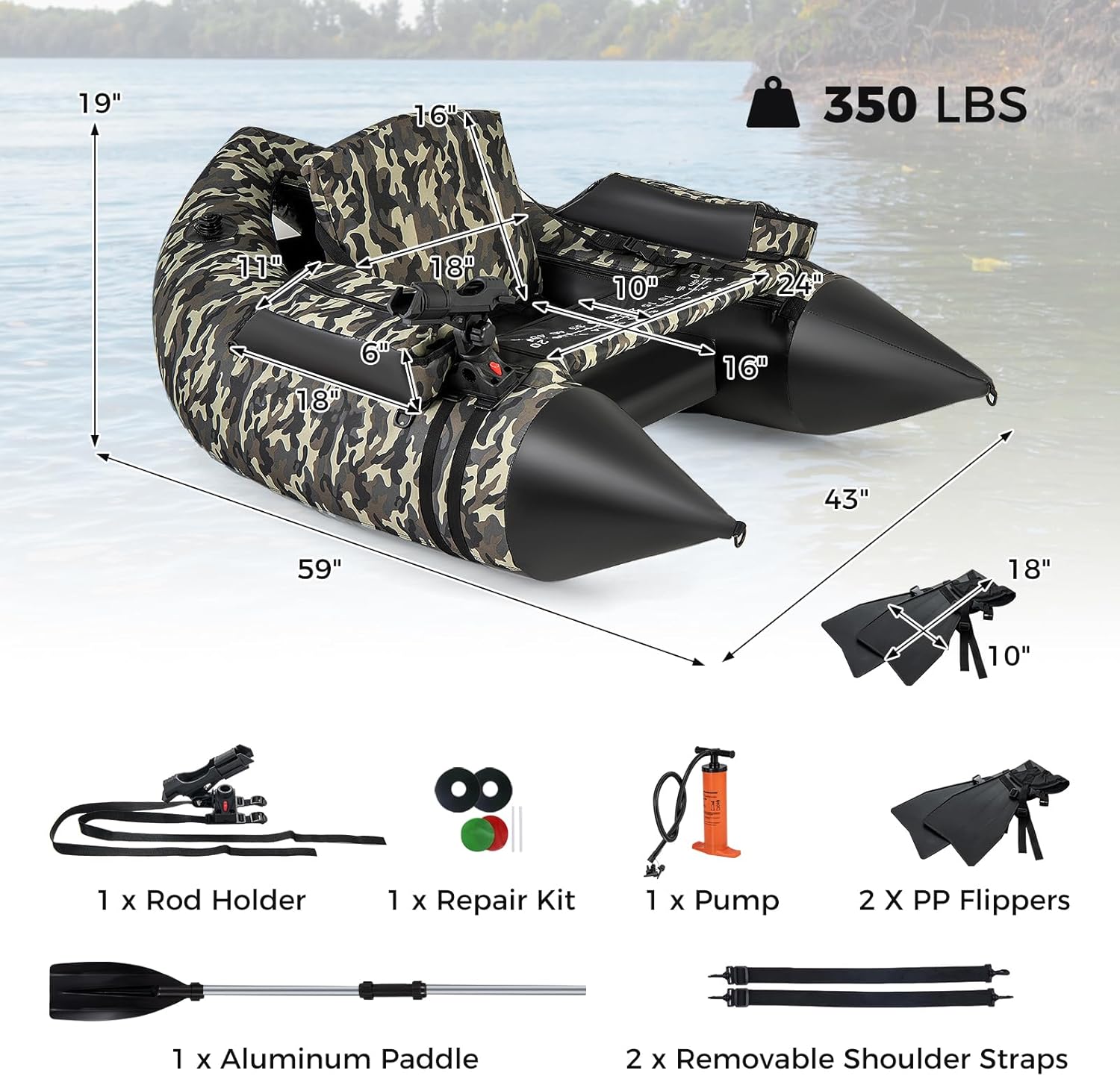 Float Tube Goplus Inflatable Fishing Belly Boat With Fish Ruler
