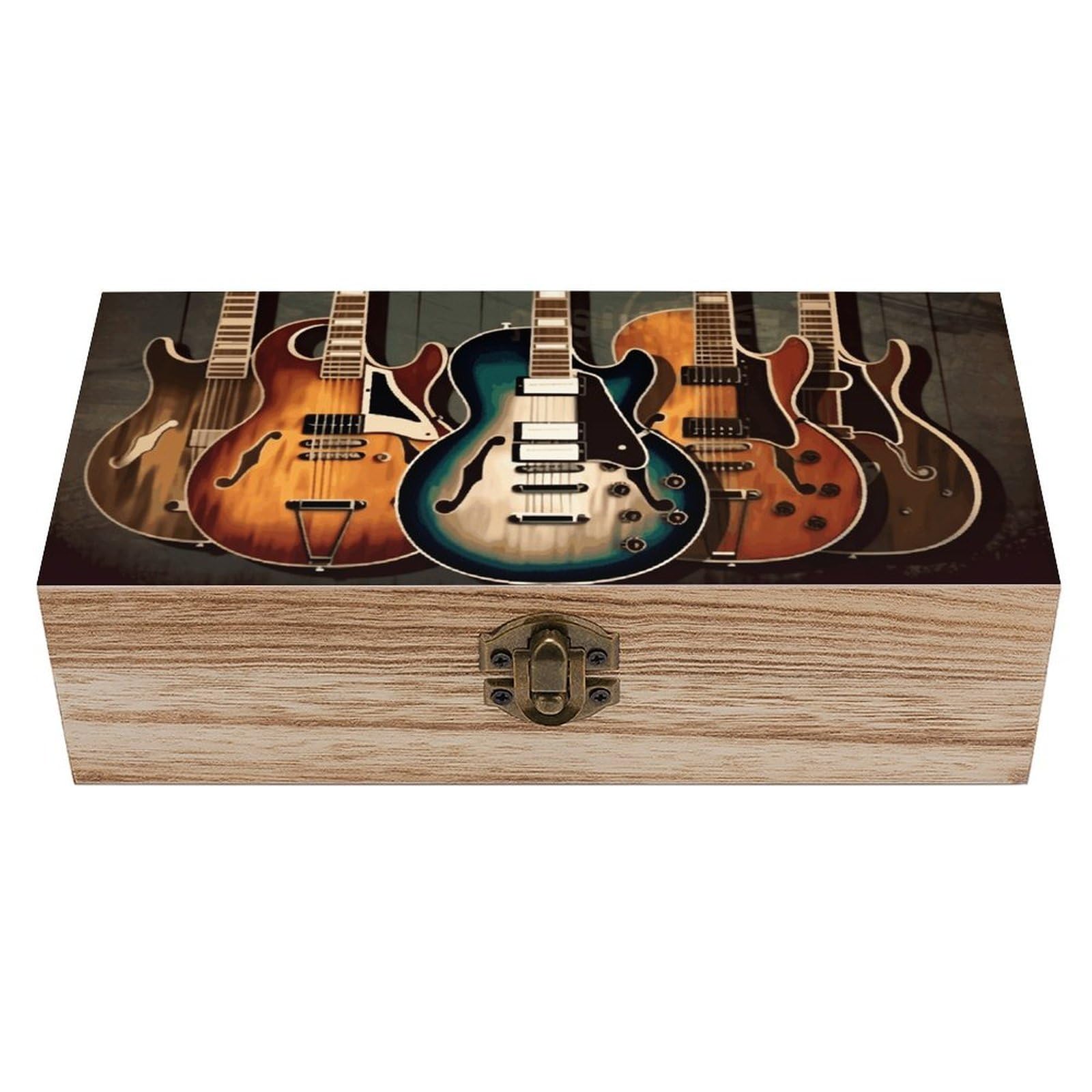 KLOPH Wooden Storage Box Guitars Art Wood Gift Box with Hinged Lid Vintage Decorative Jewelry Boxes Memory Box for Jewelry Art Hobbies Home Storage Treasure Keepsake Gift 7.9''x3.9''x2.3''