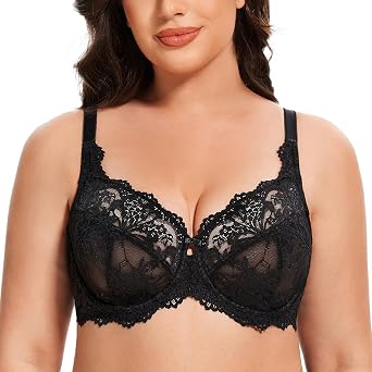 MELENECA Womens Plus Size Minimizer Bras Full Coverage Lace Unlined Underwire Bra