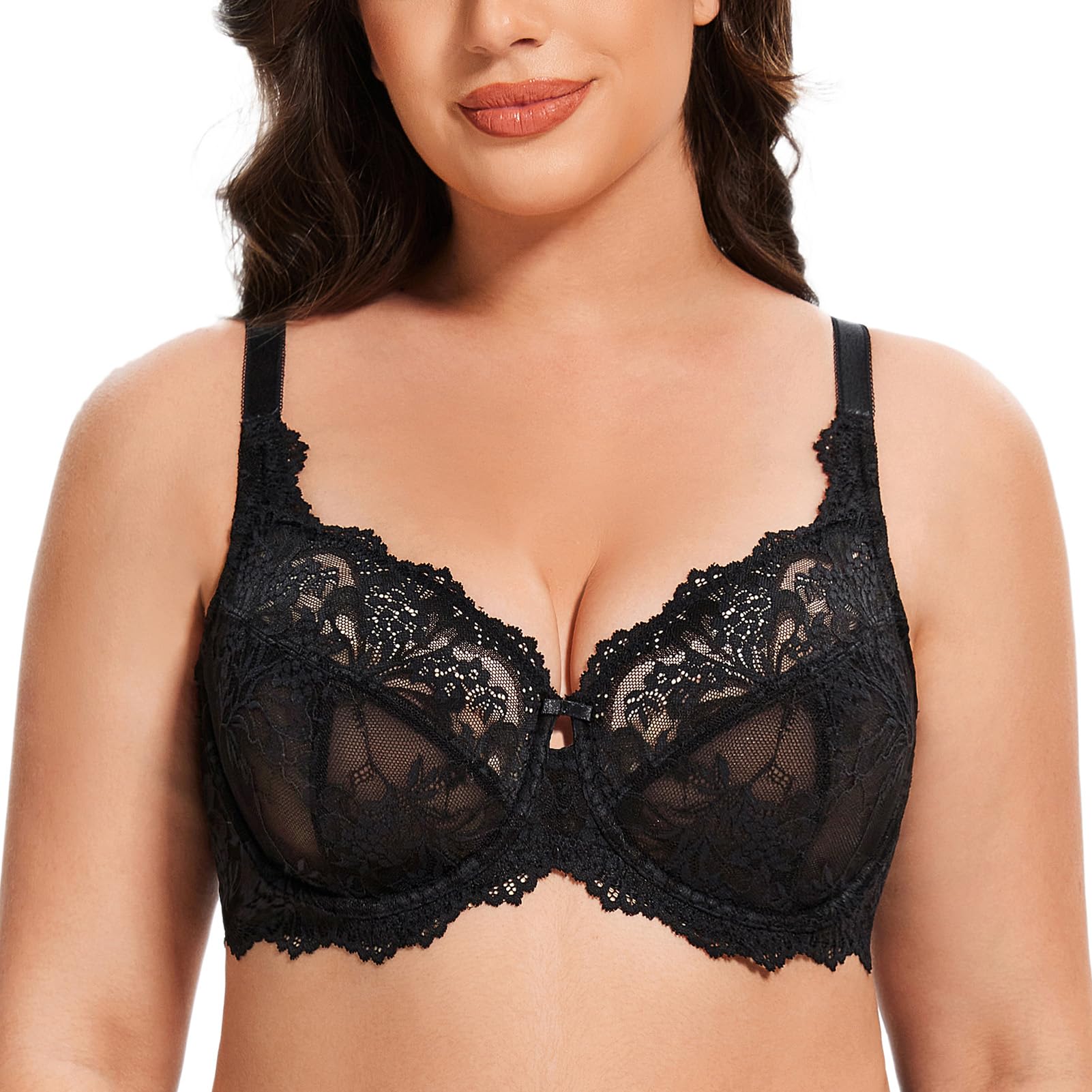 Meleneca Women's Black Plus Size Minimizer Bras Full Coverage Lace Unlined Underwire Bra 46F