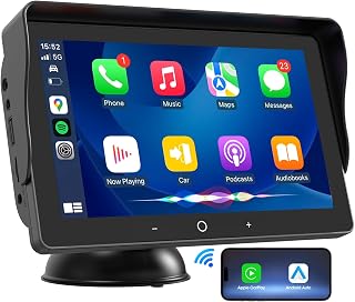 Wireless Apple CarPlay Screen for Car - ABSOSO Portable Android Auto Car Stereo - 7 Inch IPS Display Bluetooth Voice Control Mirrorlink GPS Navigation