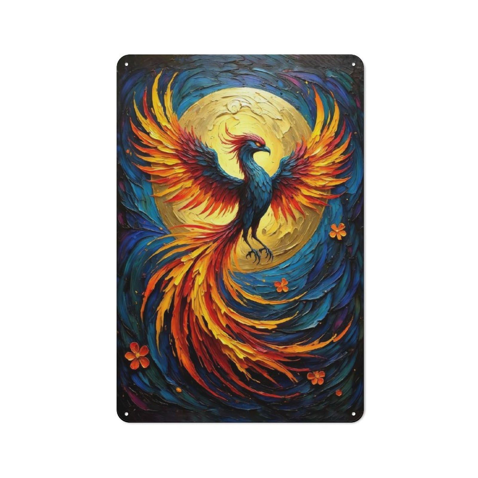Junmoney Style-2 Majestic Phoenix Rising Vibrant Impasto Oil Painting Of Fire And Rebirth Metal Wall Plaque 30X20cm, Vintage Nostalgic Wall Art For Bedroom, Office, Home Bar Or Dining Room