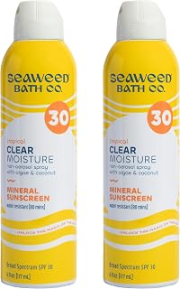 Seaweed Bath Co. Clear Moisture Mineral SPF 30 Broad Spectrum Sunscreen Spray - With Nourishing Algae, Coconut & Hyaluronic Acid - Tropical Scented - 6 oz (Pack of 2