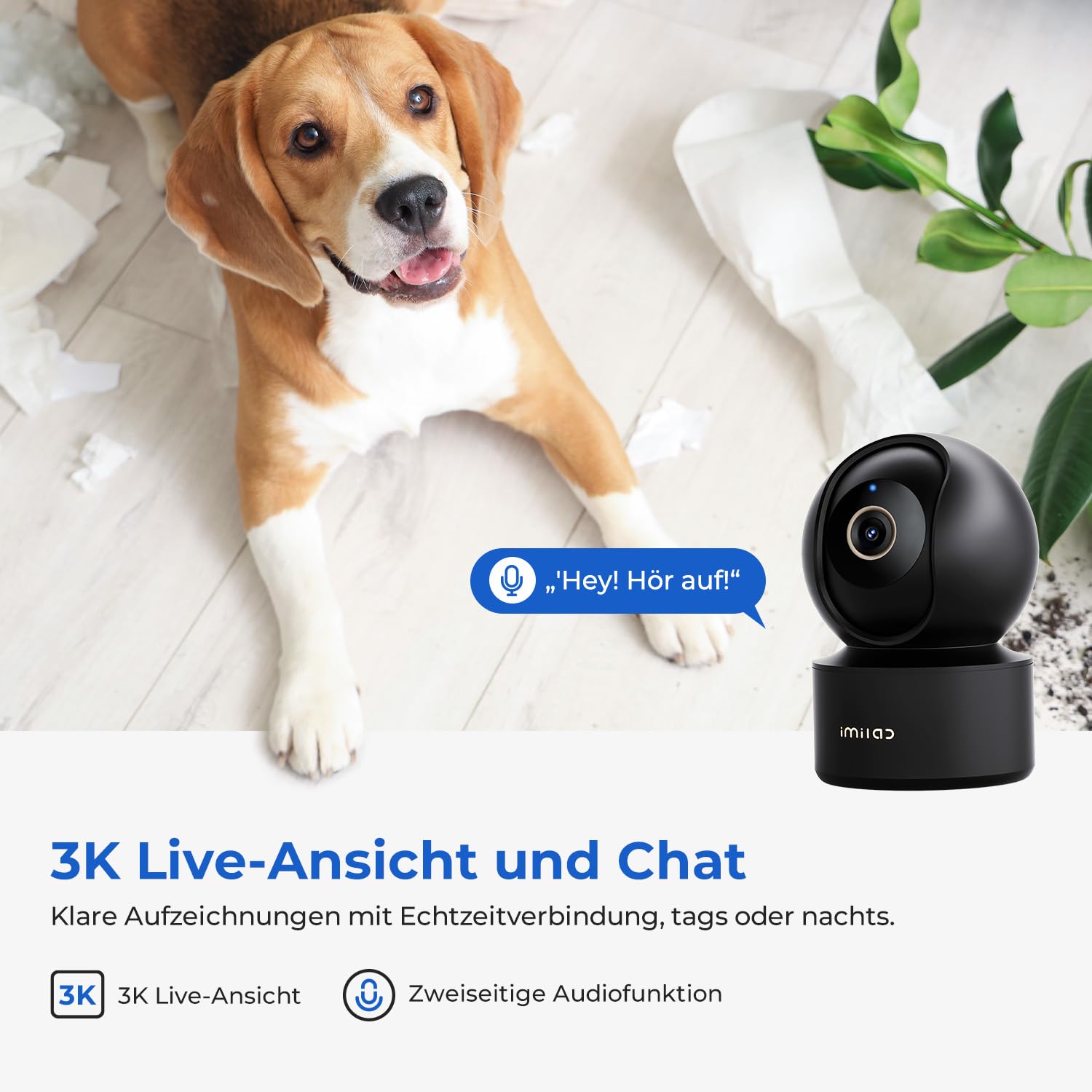 IMILAB C22 Cámara de Interior - 3K UHD WiFi 6 Cámara con 360° PTZ, fotocamera per neonati/animali domestici, visione notturna a colori, audio a 2 vie, rilevamento AI, archiviazione locale e cloud