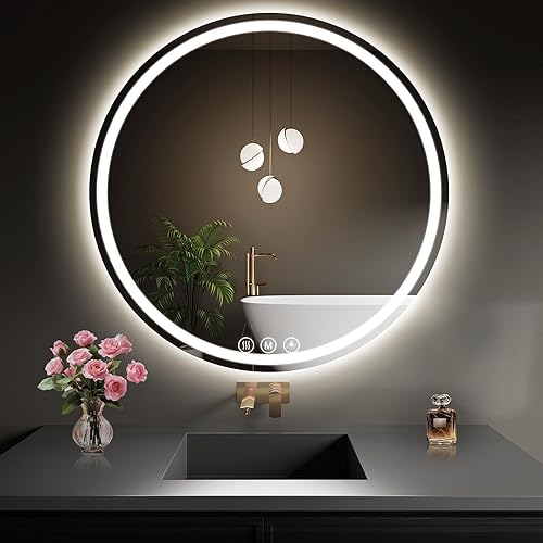 Miniatura 14 de Espejo de baño LED de 40 pulgadas redondo con luces, espejo LED circular, espejo iluminado para montar en la pared con 3 colores de brillo, 3
