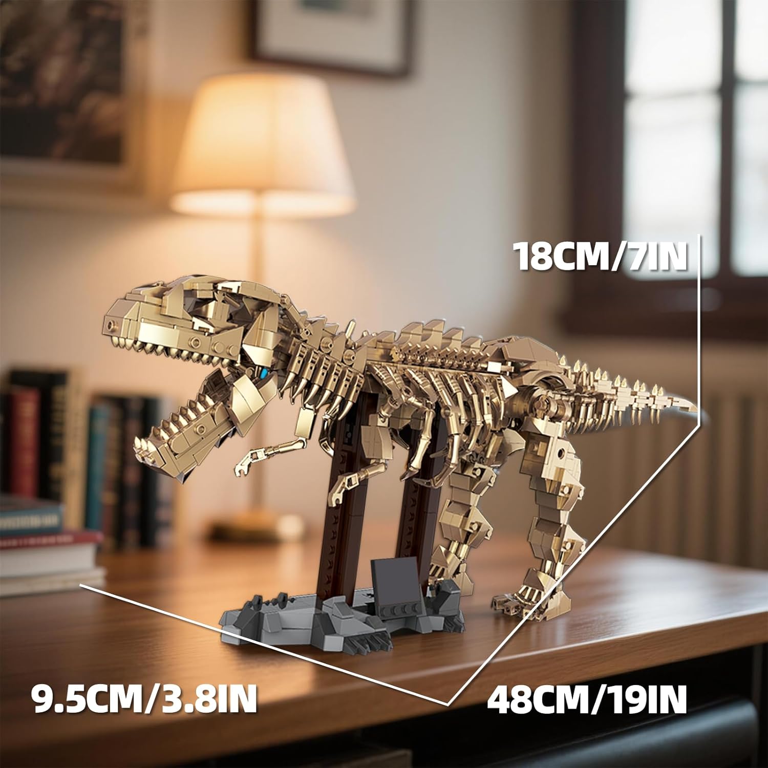 Tyrannosaurus Rex Fossil Skeleton Building Blocks Dinosaur Construction Model Kit with Articulated Joints & Display Stand for Learning & Display STEM for Dino Lovers Kids & Adults