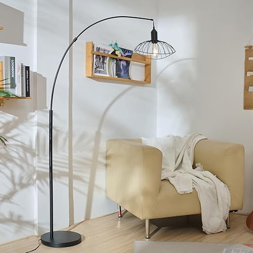 Miniatura 4 de VONLUCE Lámpara de pie moderna para sala de estar, lámpara de pie de arco industrial con marco colgante, lámpara de pie de 68 pulgadas de alto para