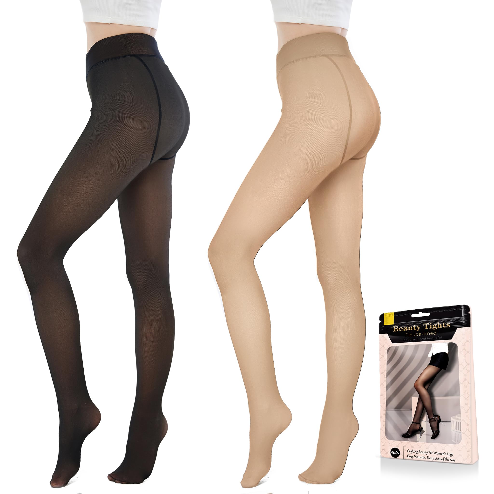 Welvgnnce Fleece Lined Tights Sheer Women - Fake Translucent Warm Pantyhose Leggings Sheer Thick Tights for Winter