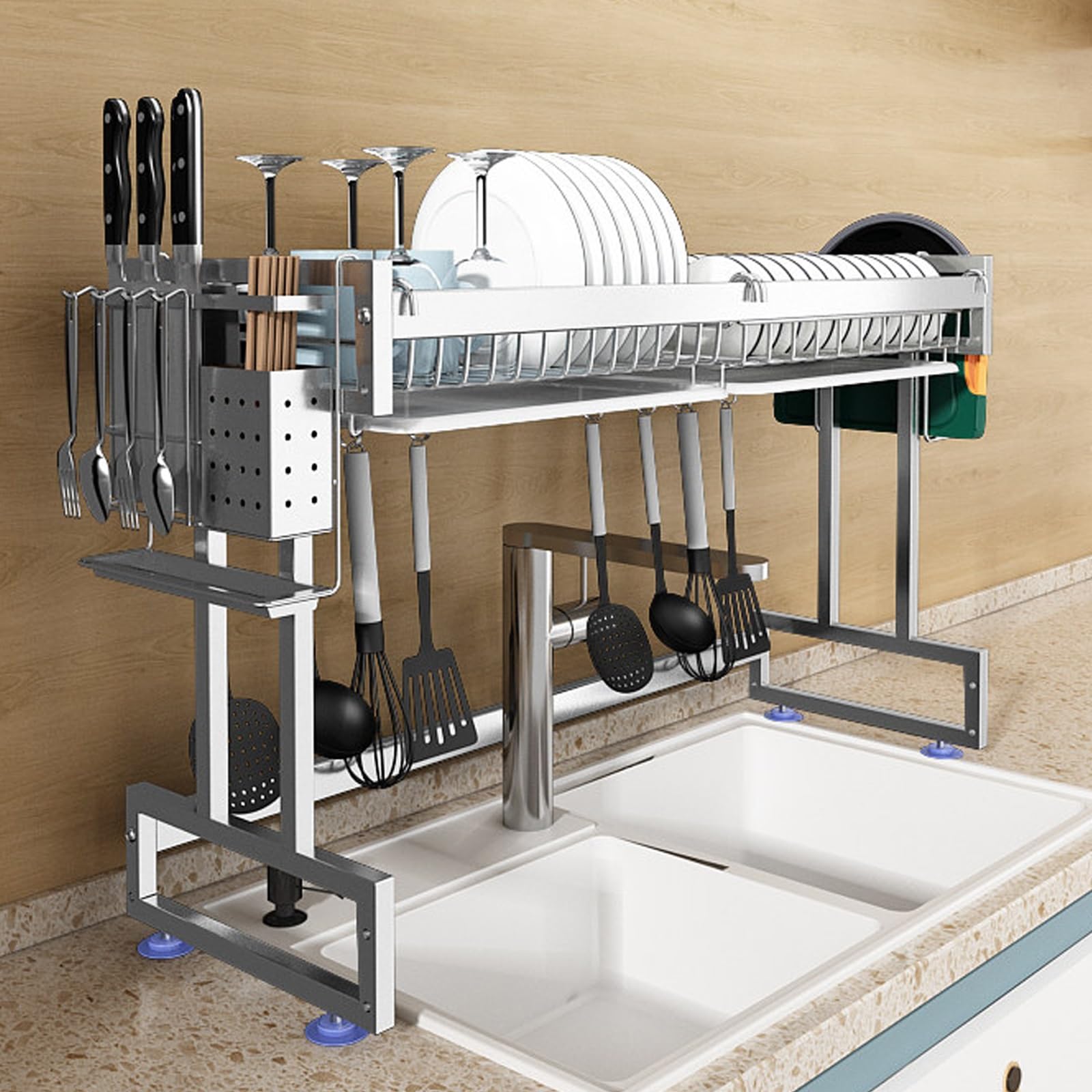 NBMfdSRY plate rack, Saving Drying Rack for Kitchen Counter Large Dish Drainer with Drainboard for Plates & Bowls
