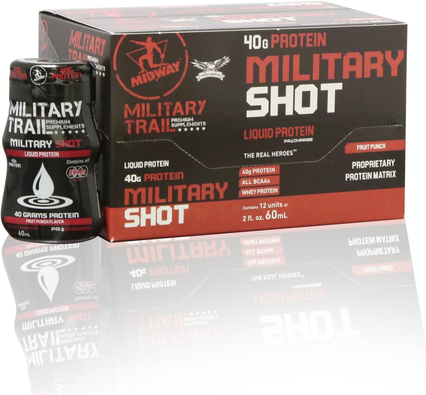 Midway Labs Whey + Collagen Liquid Protein Shots: 40g Protein Shot Bottles, BCAA, Hydrolyzed Collagen Peptides, WPI Whey Isolate, Fruit Punch Flavor (12-Bottle Display Box, 24 Servings)