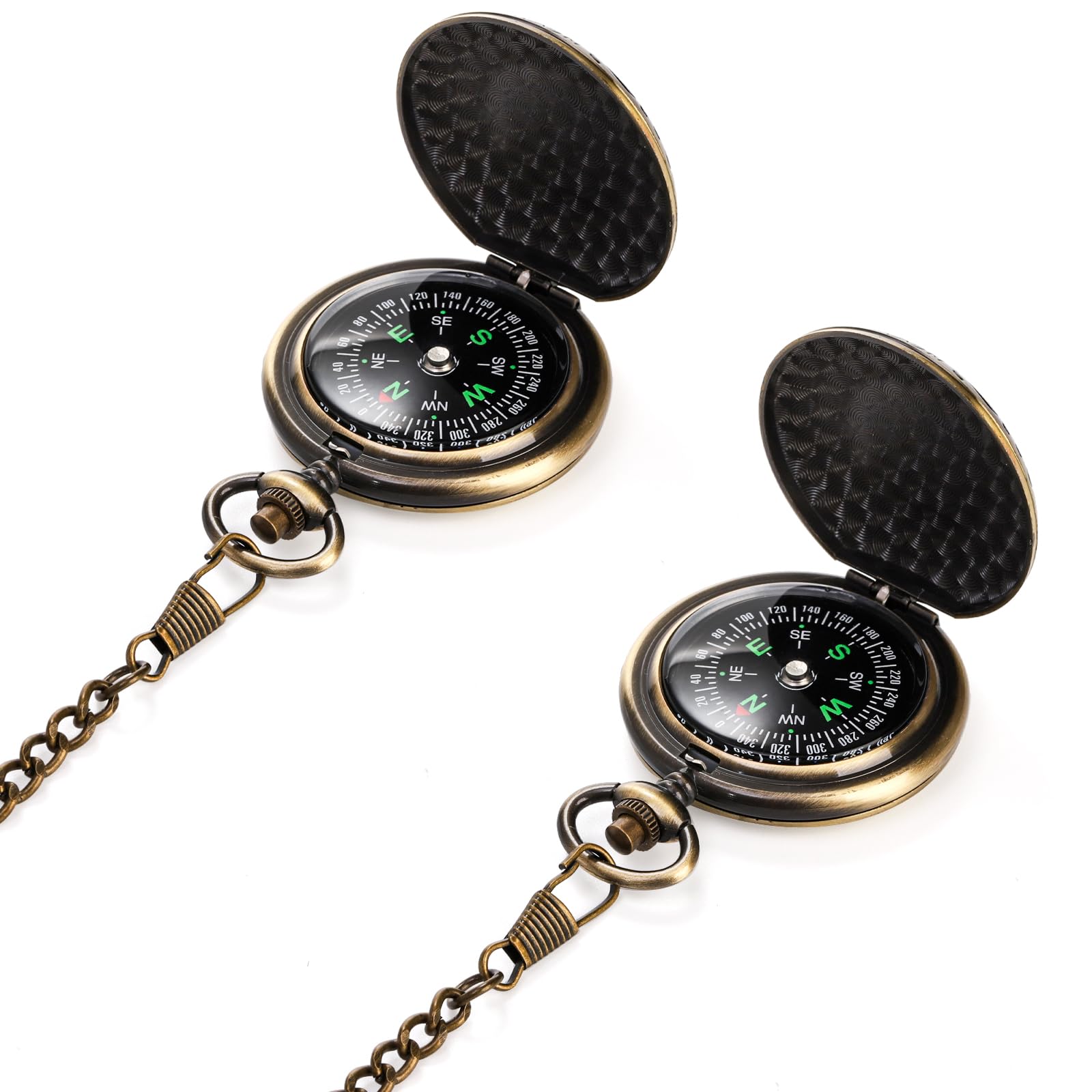 Tebery 2 Pack Antiqued Finish Pocket Compass with Chain Waterproof Portable Vintage, Survival Gear Compass for Kids Hiking, Camping, Motoring, Backpacking, Outdoor Activities