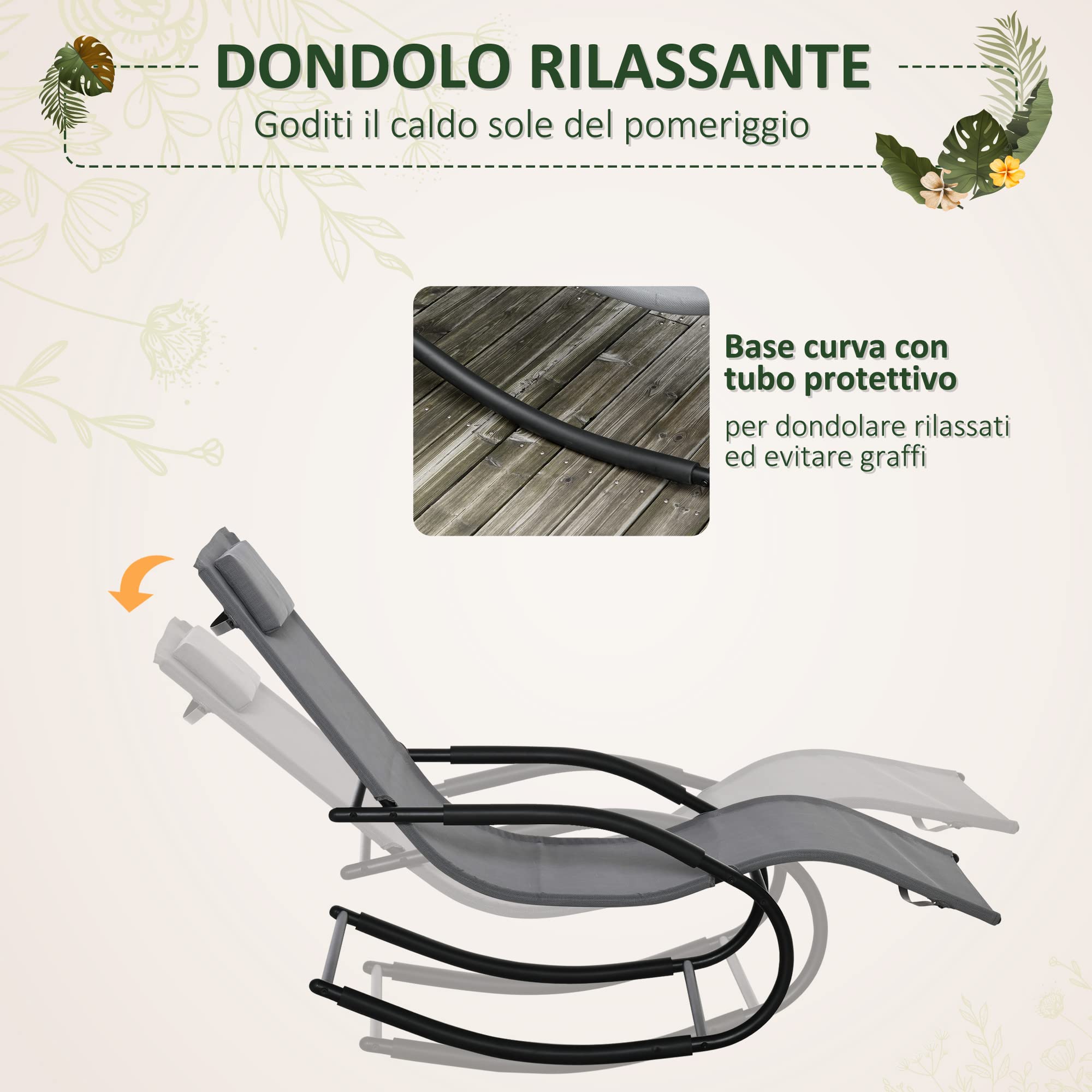 Outsunny Sdraio a Dondolo Gravità Zero per Esterno e Interno, Sdraio Relax in Metallo e Lettino Ergonomico in Texteline, Grigio