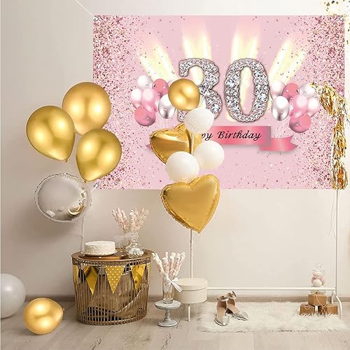 Miniatura 4 de Decoraciones de cumpleaños número 30 para mujer, cartel de fondo de feliz cumpleaños 30, cartel de tela para fiesta de aniversario de 30 años,