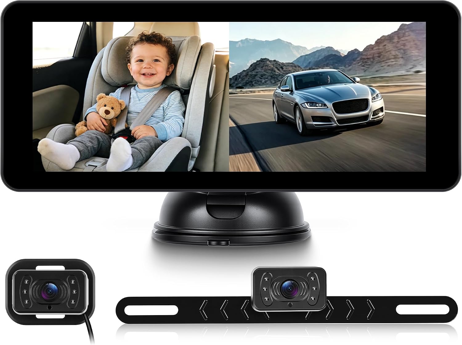 6.86 IPS Screen with Headrest Baby Camera HD 720P with Night Vision for Baby Wide-Angle Lens IPS Screen with IP69 Waterproof Infrared Night Vision Wired Reverse Camera