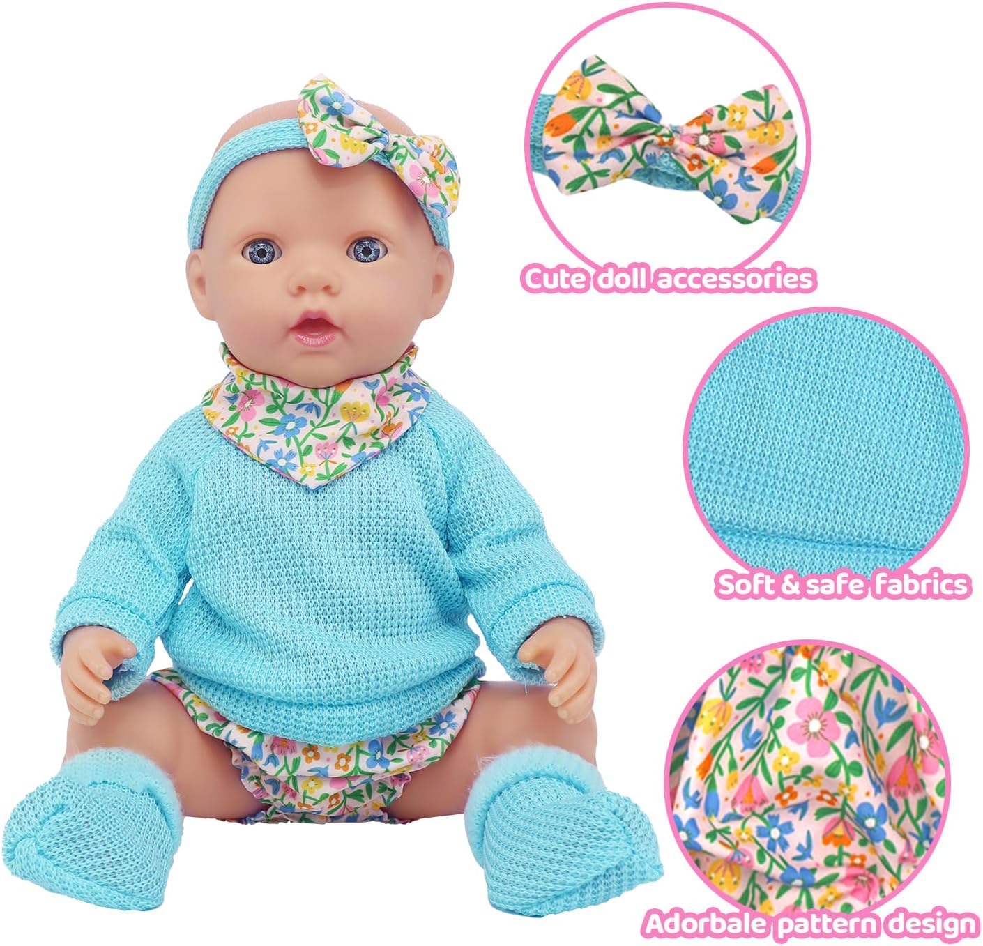 UNICORN ELEMENT 8 Pcs Baby Doll Clothes and Accessories for 14-18 inch Dolls, Doll Feeding and Caring Playset, Magic Babys Feeding Bottle (Dolls Not Included)