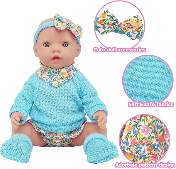 Accessoire Poupée Vetement 14-18",Born Poupon Vêtement 35 - 45 Cm pour Poupées,Comprend Bouteilles d'alimentation,Les Chaussettes,Bandeau, vêtements, Couches, Sucette, Bib(poupée Non Incluse) - 4