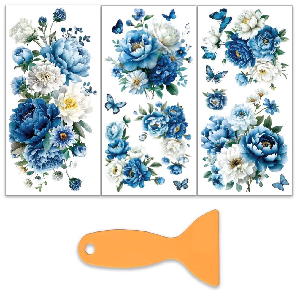 Autocollant de transfert fleur bleue pour une décoration de fenêtre et maison fleurie