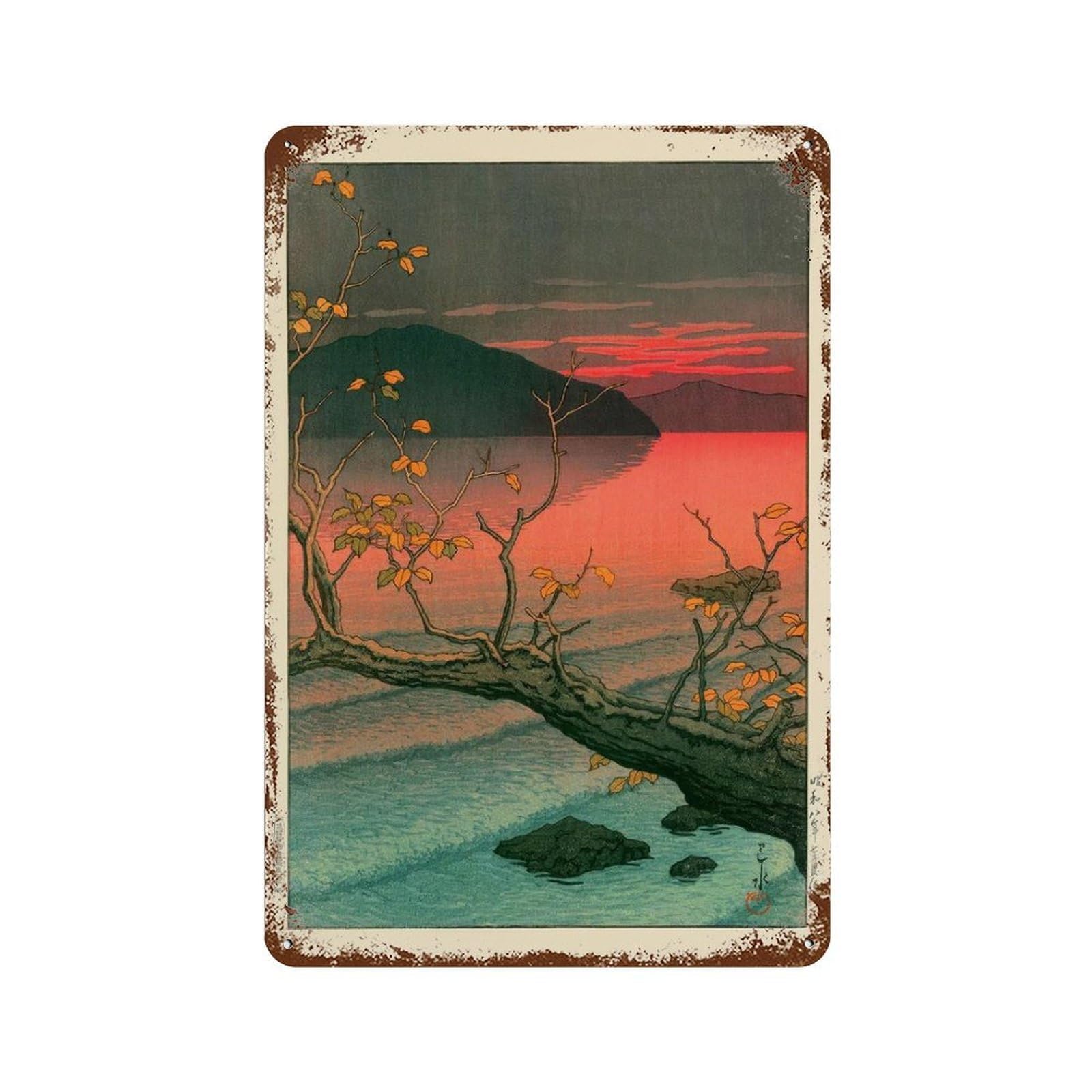 xiaoxiaoshen Nenokuchi Lake Art Print – Hasui Kawase Japanese Woodblock Wall Decor Art Metal Tin Poster Modern Home Decor Art Home Bar Shop Decorations Vintage Sign 30x20cm