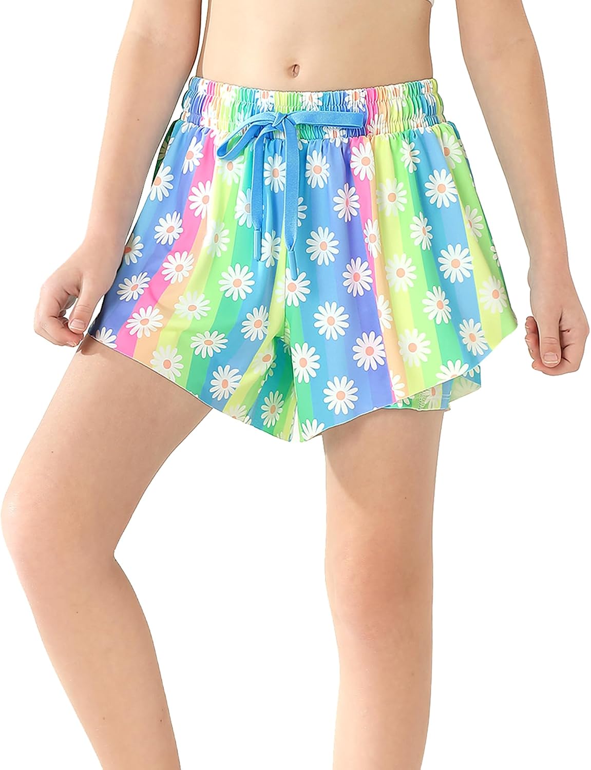 Girls Skorts Flowy Butterfly Shorts Spandex 2 in 1 with Pocket Skirt for Kids Tennis, Athletic, Running 5-13 Years