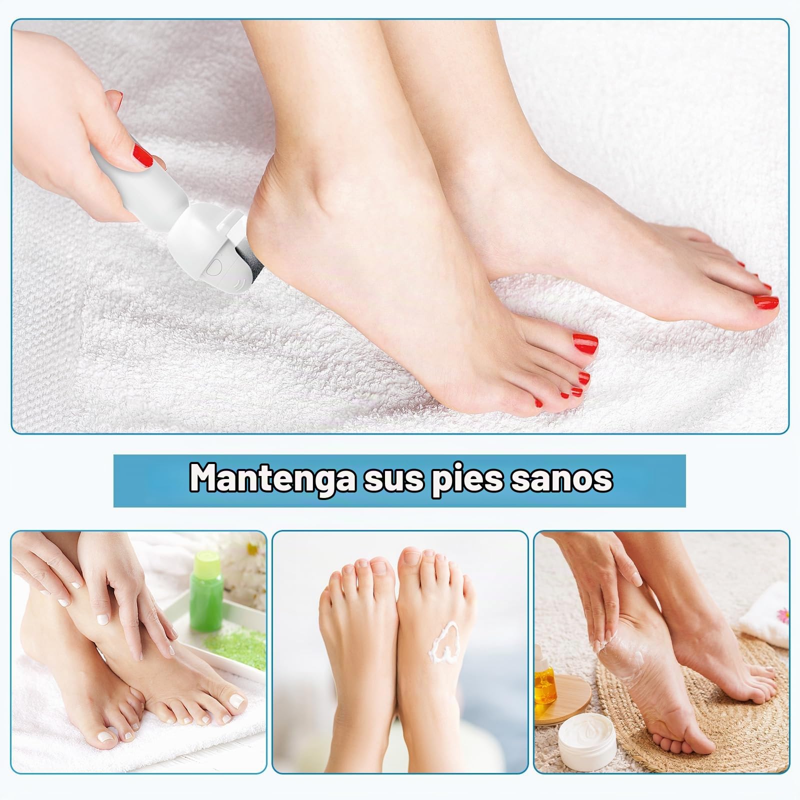 MYCARBON Lima Electrica Pies Durezas 1,900 rpm y 2,200 rpm Ajustable | Lima Pies Electrica Recargable con 5 Rodillos, Autolimpiable, Pedicura Profesional para Durezas Callos Agrietada