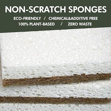 CELOX 12 Pack Coconut Fiber Biodegradable Sponges, Non Scratch Kitchen Cleaning Sponge, Eco-Friendly Dual-Sided Sponge for Dishwashing