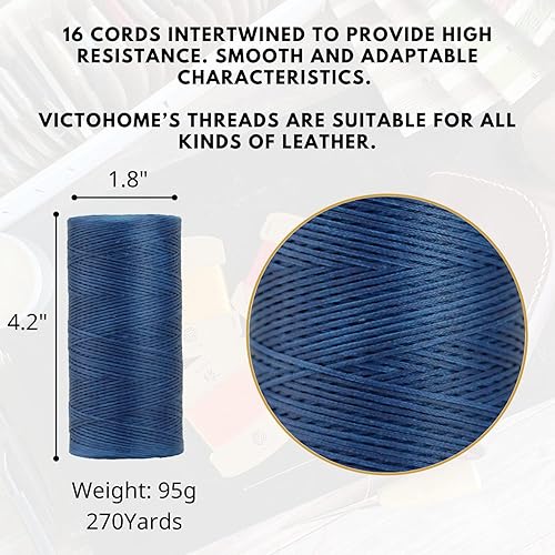 Miniatura 10 de Victohome Hilos encerados planos 100% poliéster, 150D0.031in, 270yardas810.4ft. Hilos multiusos para coser a mano proyectos y manualidades de cuero