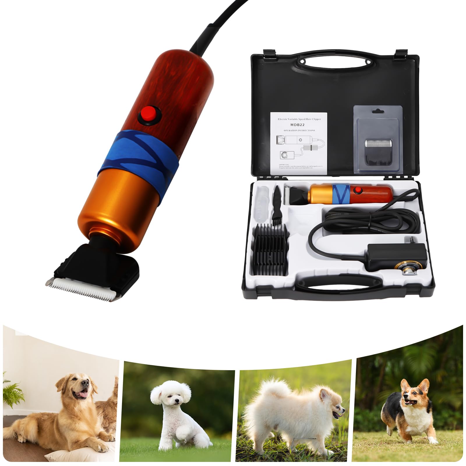 Rasoio elettrico per peli di pecore, 200 W, tagliacapelli elettrico a velocità variabile con cassetta degli attrezzi per cani, gatti e pecore