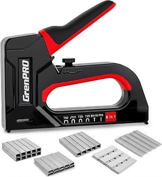 GRENPRO 6-in-1 Heavy Duty Staple Gun for Wood, Upholstery & DIY