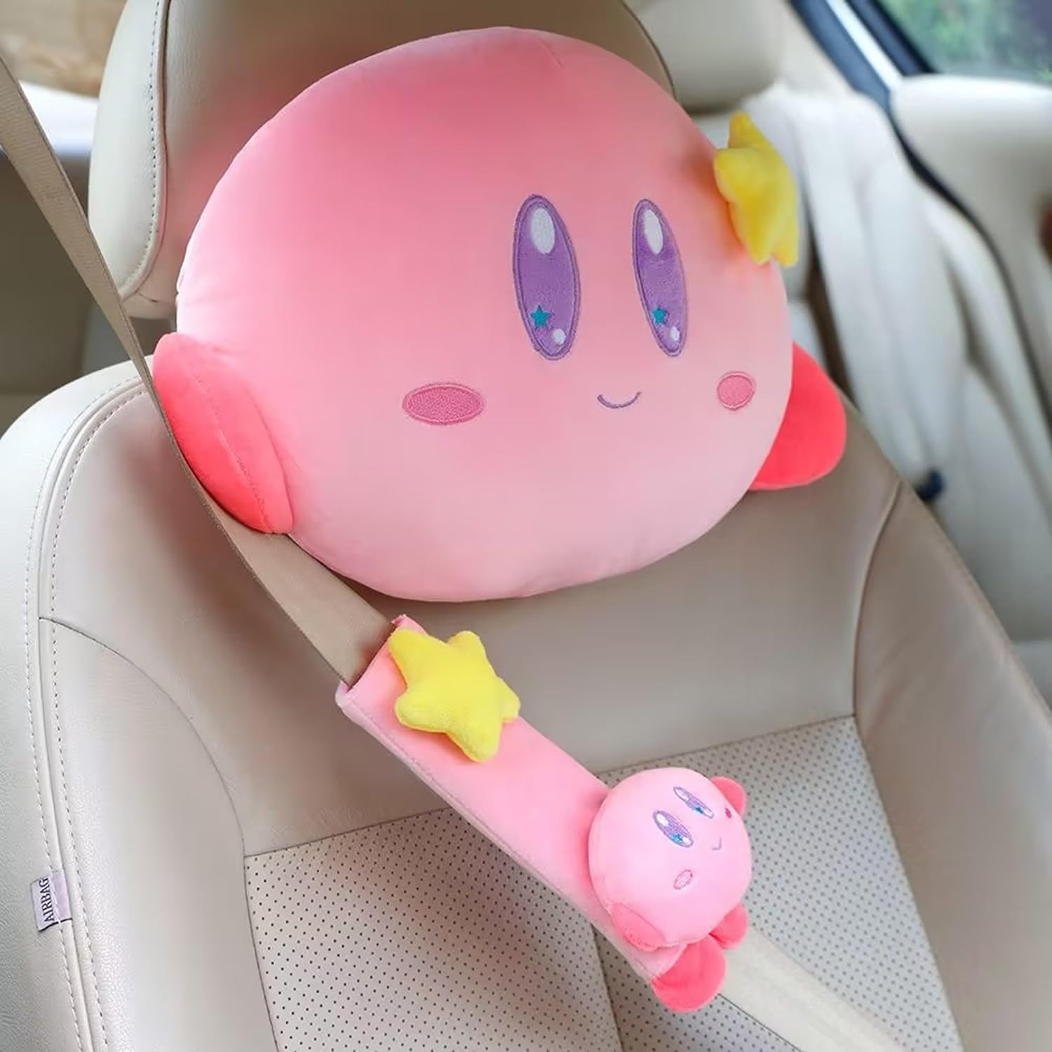 Roffatide Anime 2 Pcs Car Neck Pillow Plush Auto Head Neck Rest Cushion for Chairs, Recliners, Driving Seats