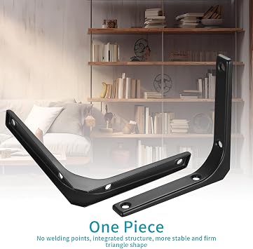 4 Pcs Black Heavy Duty Metal L Brackets for Shelves, Wall Hanging Wooden Board Supports, 5x5 Inch