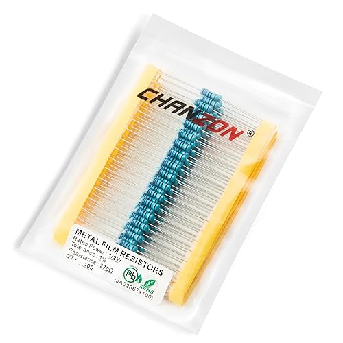 Vista 374 de Chanzon 100pcs 1/2W (0.5W) 100 Ohmios Resistencia fija de película metálica Ohmios 0.01 ±1% Tolerancia 100R MF Resistencias de orificio pasante