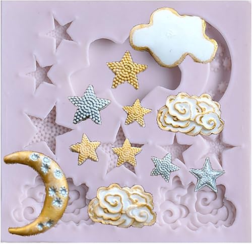 Miniatura 2 de Moldes de silicona con forma de nubes de luna y estrella, moldes de caramelo para bricolaje, pasteles, fondant, galletas, nubes, fondant, luna para