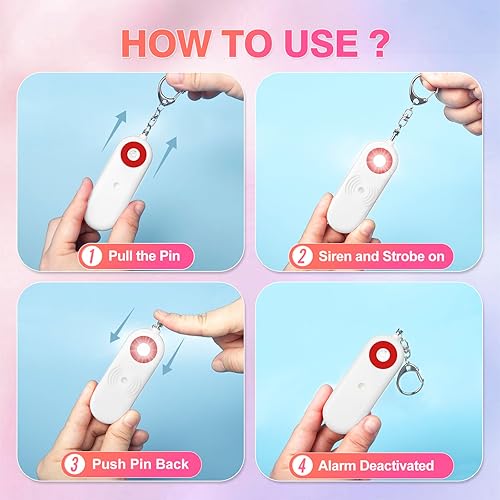 Miniatura 5 de Alarma de seguridad personal para mujeres  Llaveros de autodefensa de 130 dB, silbato de sirena, batería reemplazable con luz estroboscópica LED SOS