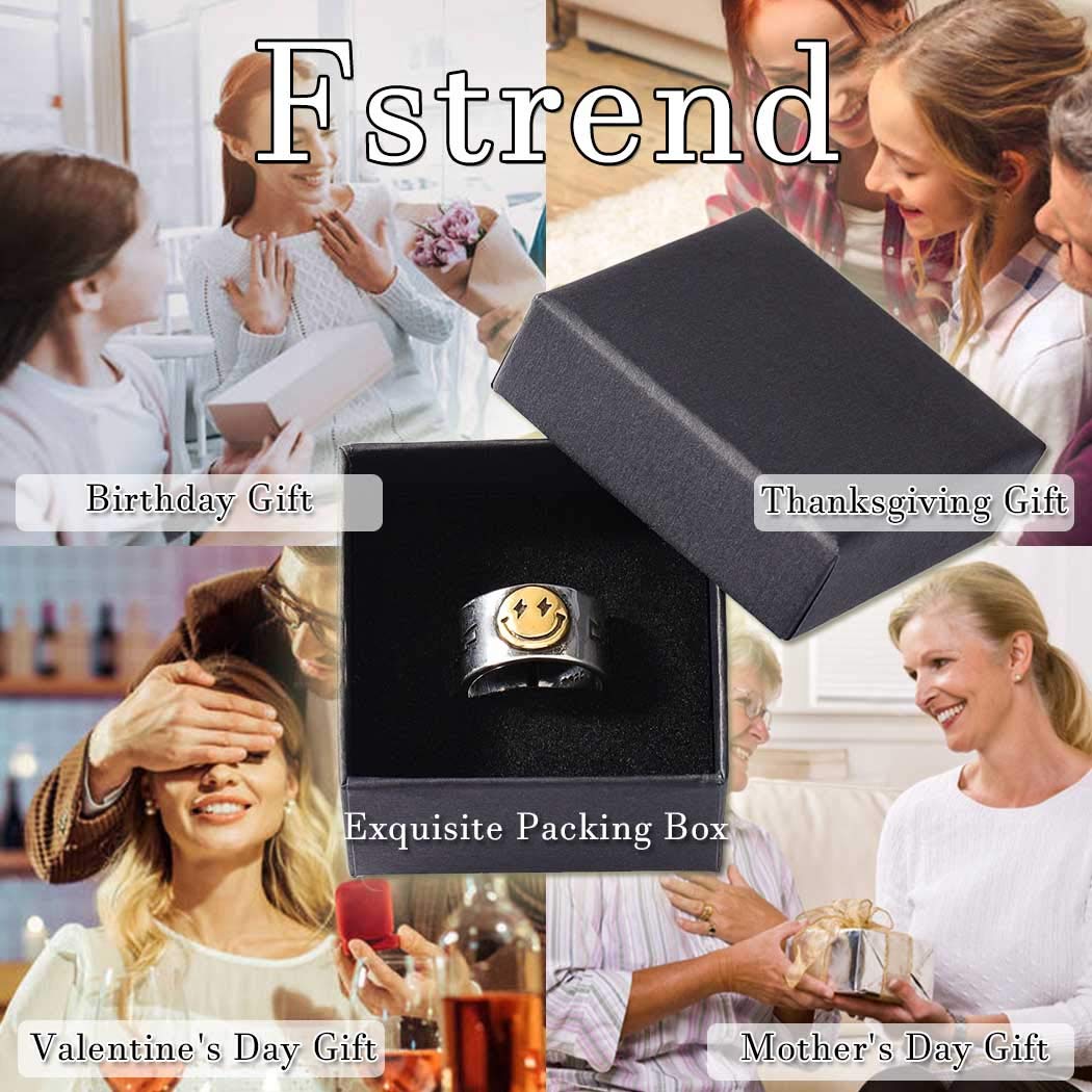 Fstrend Smiley Face Ring Vintage Stainless Steel Rings Retro Statement Band Adjustable Smiling Open Ring Jewelry for Women and Girls（Gold）: Clothing, Shoes & Jewelry