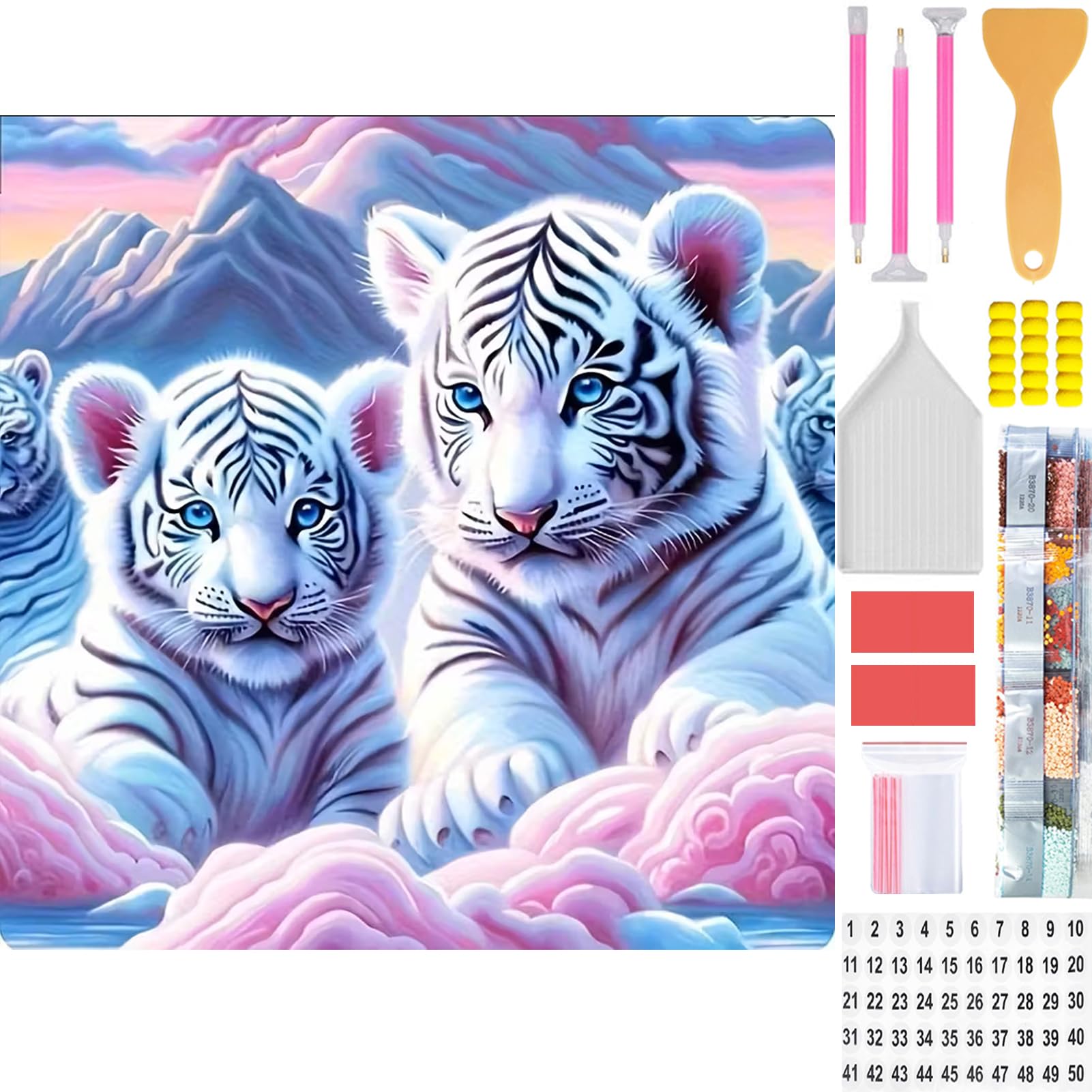 Amyaker ダイヤモンドアート キット 四角いビーズ 白いトラ ダイアモンドビーズ絵画キット 日本語キャンバス DIY 手作り絵画 手芸キット モザイクアート 5D モザイクアート ダイヤモンド塗装 全面貼り付けタイプ 30x30cm