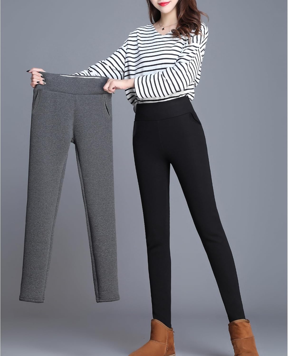 Hixiaohe Casual Sherpa Fleece Lined Leggings Women Winter Warm Pants High Waisted Stretchy Thick Thermal Tights Cold Weather - Image 4