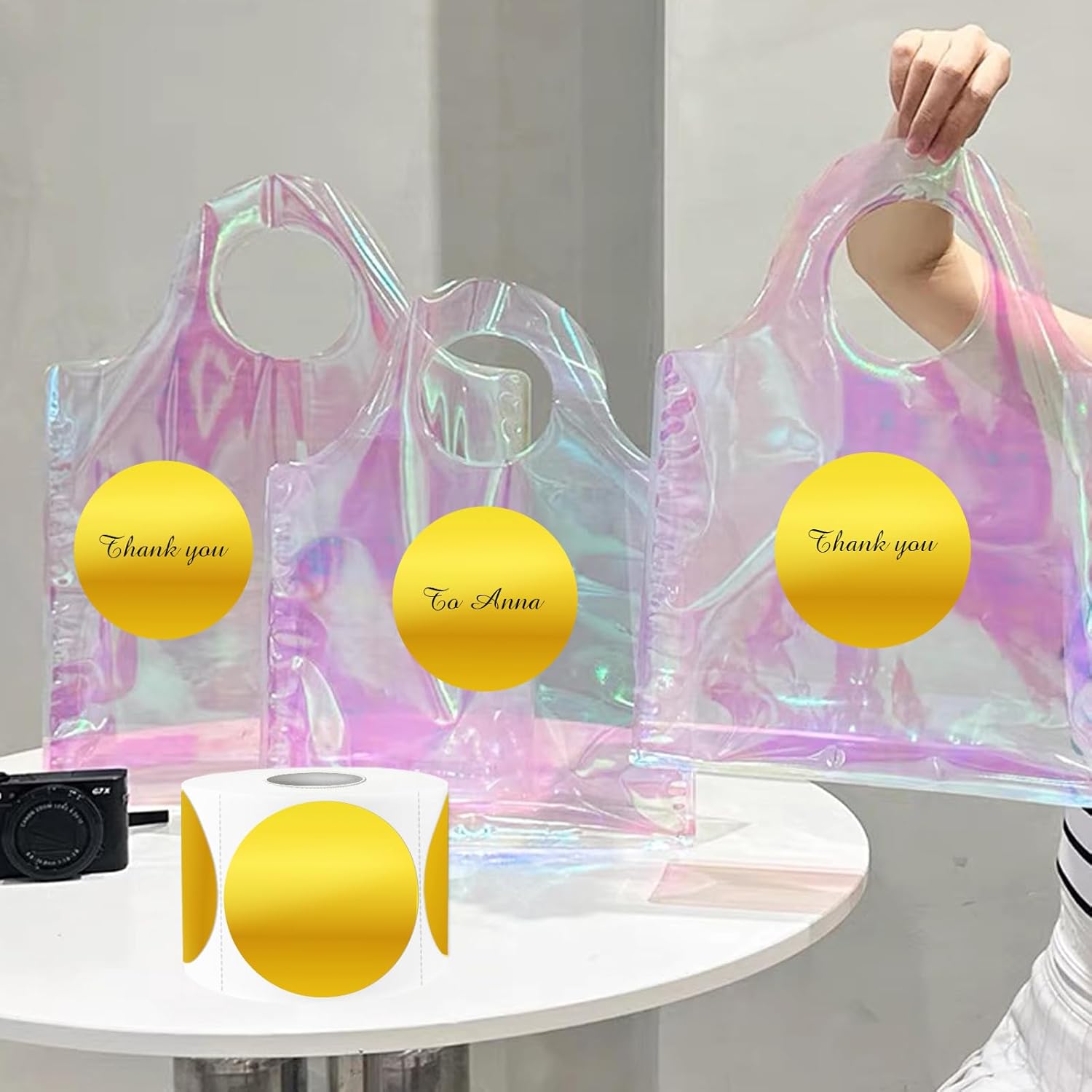 3" Holographic Direct Thermal Label Stickers, Round Printable Rainbow Glitter Thermal Printer Sticker Labels for Gift Wrapping, Self-Adhesive DIY Custom Logo Design- Holographic Gold - Image 6