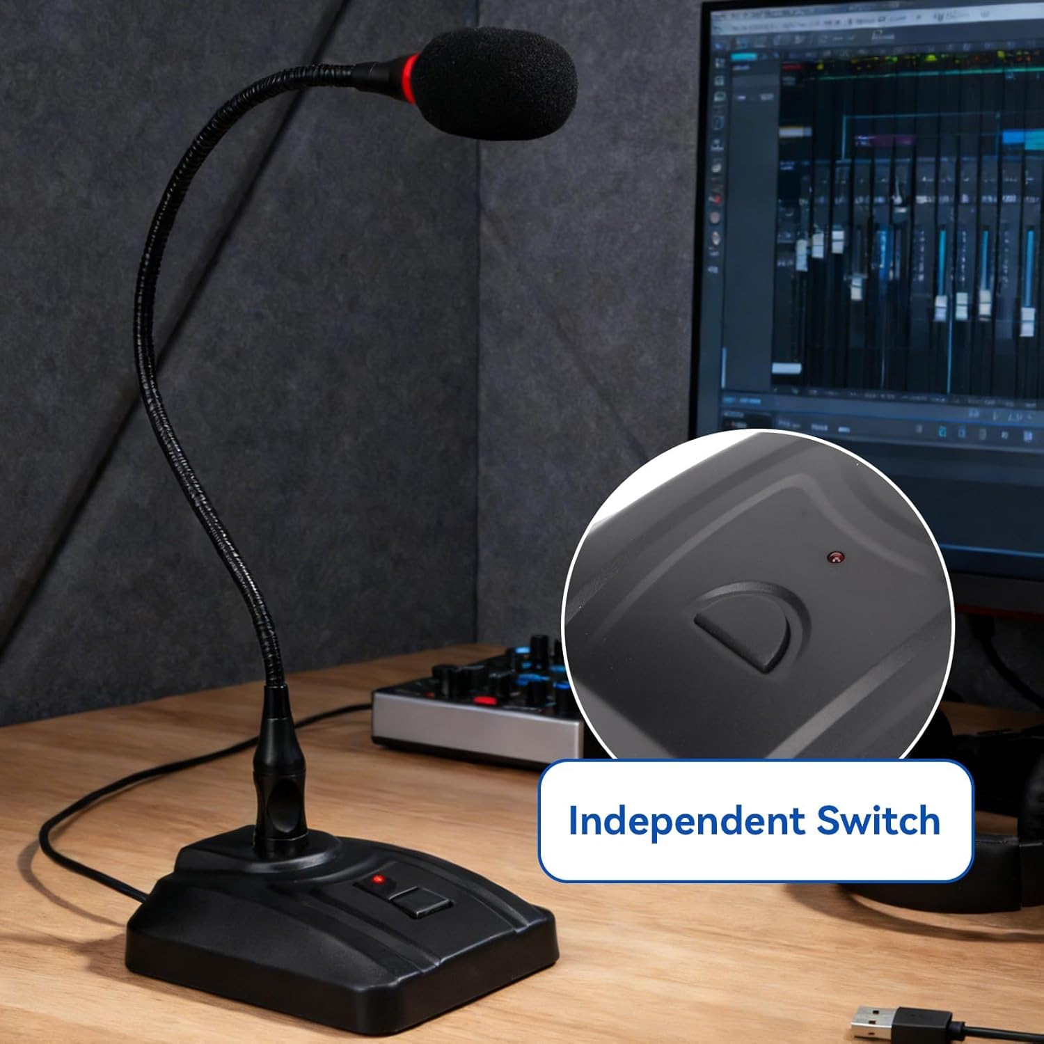Cyrank Gooseneck Microphone, Desktop Microphone USB Microphone for Computer Conference Microphone Streaming Microphone Gaming Microphone Desktop Podcast Microphone 6.35mm Wired Microphone 6.35mm