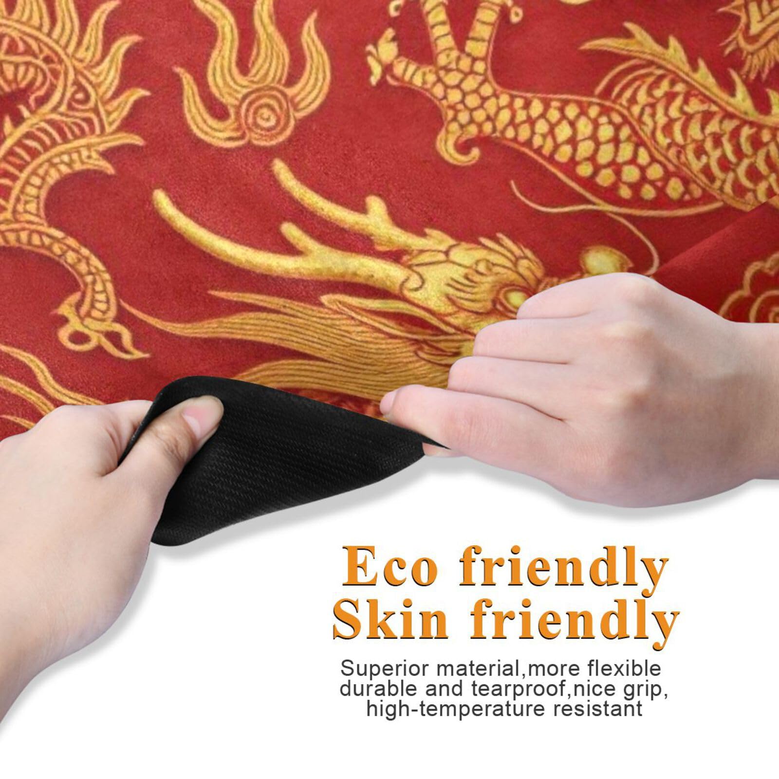 Alfombrillas de yoga impresas de lujo con diseño de dragón chino dorado y rojo, grosor de 1 mm de grosor, antideslizante, con bolsa de yoga para ejercicio, 180 x 66 cm